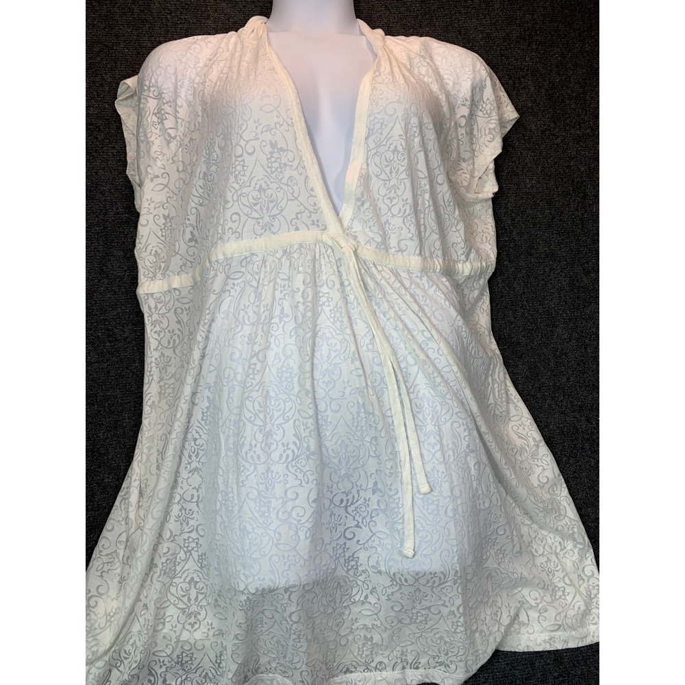 St John's Bay Swim Coverup Women 2X White Burnout Lace Coastal Boho Hooded